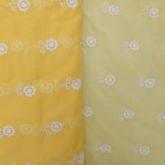 Yellow Color Kota Doria Embroidered Fabric