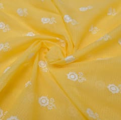 Yellow Color Kota Doria Embroidered Fabric