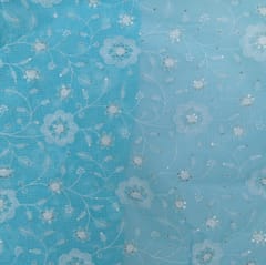 Firozi Color Kota Doria Embroidered Fabric