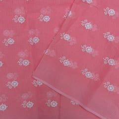 Pink Color Kota Doria Embroidered Fabric