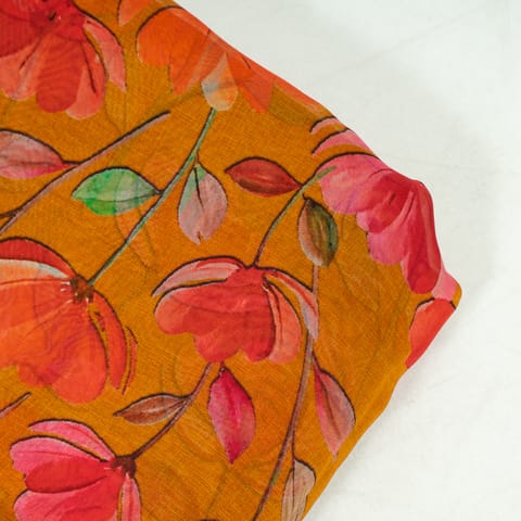 Mustard Color Viscose Organza Digital Printed Fabric