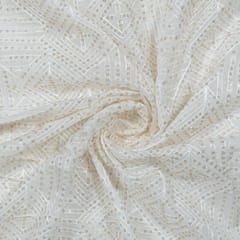 White Dyeable Organza Embroidered Fabric