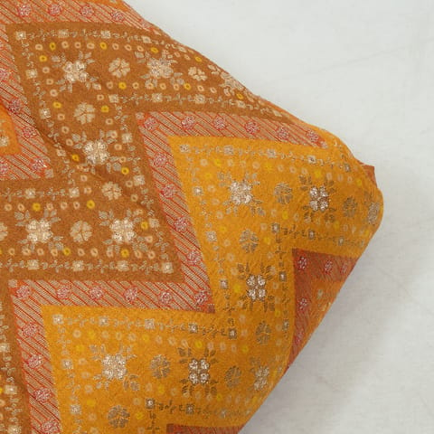 Mustard Color Jacquard Silk Printed Fabric