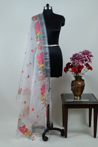 White Color Organza Embroidered Dupatta