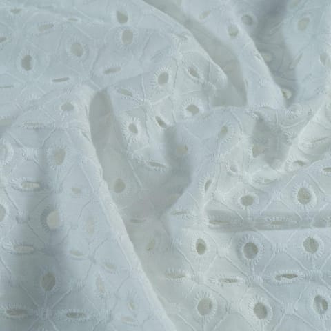 White Color Dyeable Cotton Chikan Embroidered Fabric (1.80Meter Piece)
