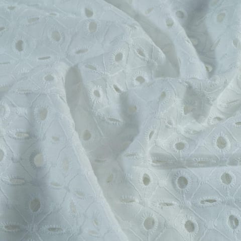 White Color Dyeable Cotton Chikan Embroidered Fabric (1.80Meter Piece)