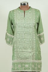 Green Color Cotton Embroidered Shirt with Embroidered Bottom