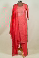 Gajree Color Cotton Print with Embroidered Shirt with Bottom and Chiffon Printed Dupatta