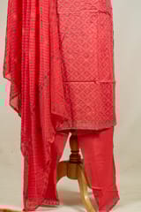 Gajree Color Cotton Print with Embroidered Shirt with Bottom and Chiffon Printed Dupatta
