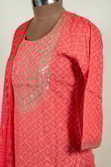 Gajree Color Cotton Print with Embroidered Shirt with Bottom and Chiffon Printed Dupatta