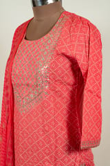 Gajree Color Cotton Print with Embroidered Shirt with Bottom and Chiffon Printed Dupatta