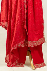 Red Color Rayon Cotton Embroidered Shirt with Bottom and Chinon Chiffon Embroidered Dupatta