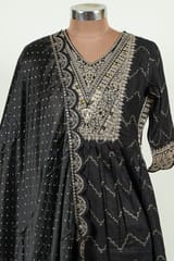 Black Color Rayon Cotton Embroidered Shirt with Bottom and Chinon Chiffon Embroidered Dupatta