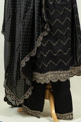 Black Color Rayon Cotton Embroidered Shirt with Bottom and Chinon Chiffon Embroidered Dupatta