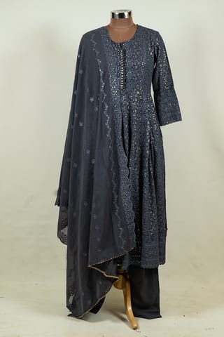Grey Color Georgette Embroidered Shirt with Bottom and Georgette Embroidered Dupatta