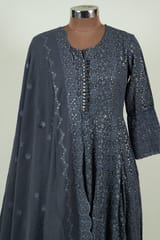 Grey Color Georgette Embroidered Shirt with Bottom and Georgette Embroidered Dupatta
