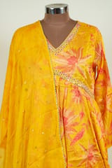Yellow Color Chinon Chiffon Print with Embroidered Shirt with Bottom and Chiffon Embroidered Dupatta