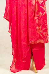 Majenta Color Chinon Chiffon Print with Embroidered Shirt with Bottom and Chiffon Embroidered Dupatta