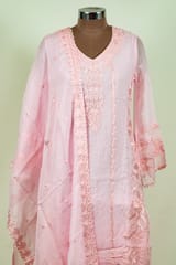 Pink Color Viscose Organza Embroidered Shirt with Bottom and Viscose Organza Embroidered Dupatta