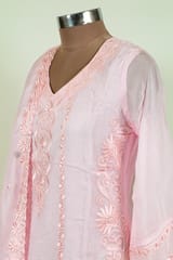 Pink Color Viscose Organza Embroidered Shirt with Bottom and Viscose Organza Embroidered Dupatta