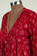Red Color Chinon Chiffon Print with Embroidered Shirt with Bottom and Chiffon Printed Dupatta