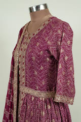 Wine Color Rayon Print with Embroidered Shirt with Bottom and Chinon Printed Dupatta