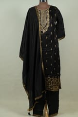 Black Color Upada Embroidered Shirt with Bottom and Silk Dupatta