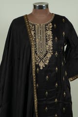 Black Color Upada Embroidered Shirt with Bottom and Silk Dupatta
