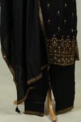 Black Color Upada Embroidered Shirt with Bottom and Silk Dupatta