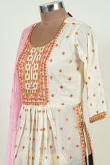 Off White Color Mal Cotton Embroidered Shirt with Bottom and Chiffon Dupatta