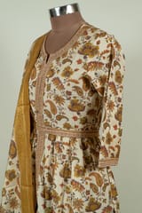 Cream Color Modal Chanderi Print with Embroidered Shirt with Bottom and Chanderi Printed Dupatta
