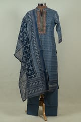 Greyish Blue Color Chanderi Print with Embroidered Shirt with Bottom and Chanderi Printed Dupatta