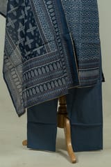 Greyish Blue Color Chanderi Print with Embroidered Shirt with Bottom and Chanderi Printed Dupatta