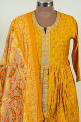 Yellow Color Chanderi Print with Embroidered Shirt with Bottom and Chanderi Printed Dupatta