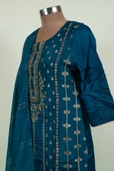 Blue Color Upada Embroidered Shirt with Bottom and Cotton Chanderi Dupatta