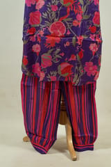 Purple Color Muslin Print with Embroidered Shirt with Muslin Printed Bottom