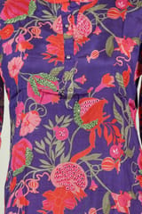 Purple Color Muslin Print with Embroidered Shirt with Muslin Printed Bottom