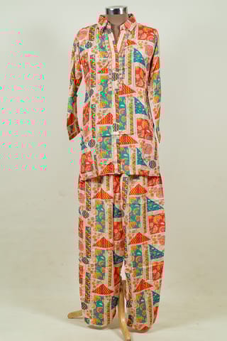 Multi Color Muslin Print with Embroidered Shirt with Muslin Printed Bottom