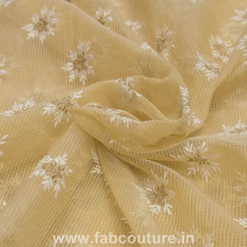 Fawn Color Kota Doria Thread Embroidered Fabric