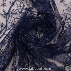 Navy Blue Color Net Embroidered Fabric (1Meter Piece)