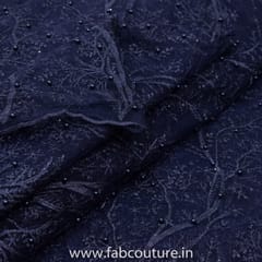 Navy Blue Color Net Embroidered Fabric (1Meter Piece)