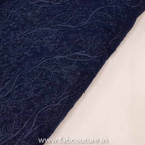 Navy Blue Color Net Embroidered Fabric (1Meter Piece)