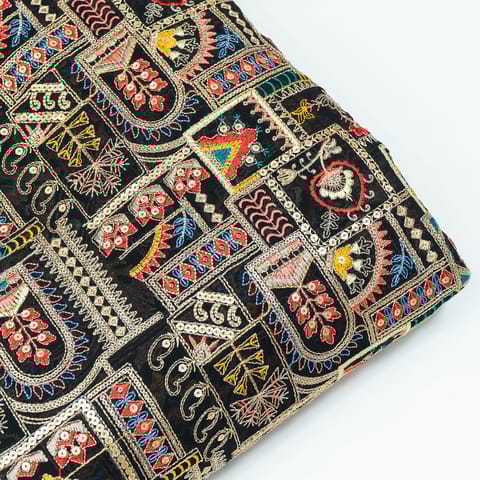 Black Color Georgette Embroidery (1.5 meter piece)