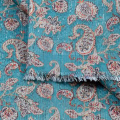 Firozi Color Chanderi Zari Digital Printed Fabric