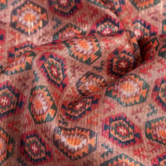 Rust Color Chanderi Zari Digital Printed Fabric