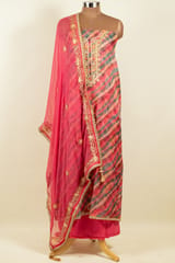 Multi Color Organza Print with Hand Embroidered Shirt with Bottom and Chiffon Gota Embroidered Dupatta