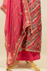 Multi Color Organza Print with Hand Embroidered Shirt with Bottom and Chiffon Gota Embroidered Dupatta