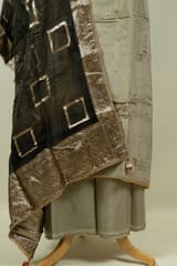 Grey Color Tissue Upada Embroidered Shirt with Bottom and Organza Dupatta
