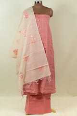 Gajree Color Cotton Embroidered Shirt with Bottom and Chanderi Cotton Embroidered Dupatta