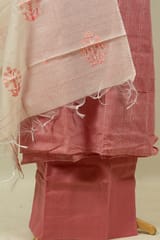 Gajree Color Cotton Embroidered Shirt with Bottom and Chanderi Cotton Embroidered Dupatta